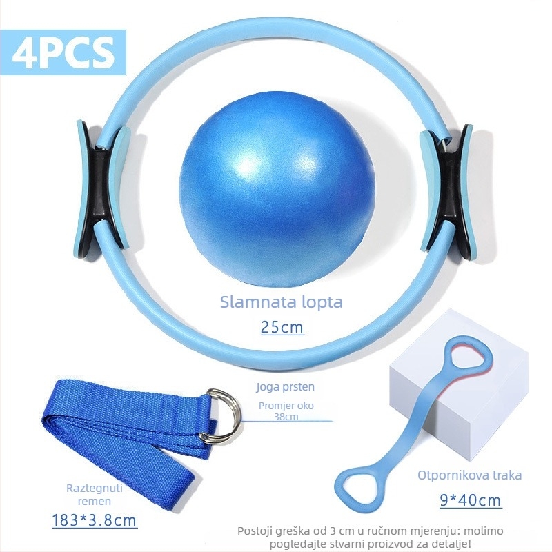 Pilates prsten set od pet dijelova: joga lopta, pojas za rastezanje i otporne trake