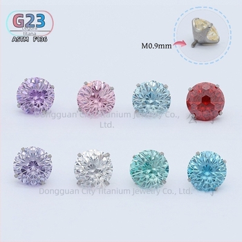 F136 titanijski spoj – naušnica s šiljkom, cirkon, unutarnji navoj, G23 titan, promjer 0,9 mm