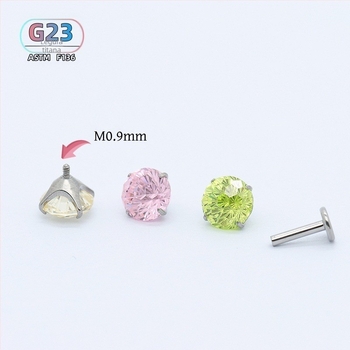 F136 titanijski spoj – naušnica s šiljkom, cirkon, unutarnji navoj, G23 titan, promjer 0,9 mm