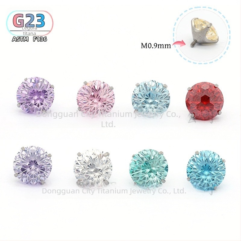F136 titanijski spoj – naušnica s šiljkom, cirkon, unutarnji navoj, G23 titan, promjer 0,9 mm