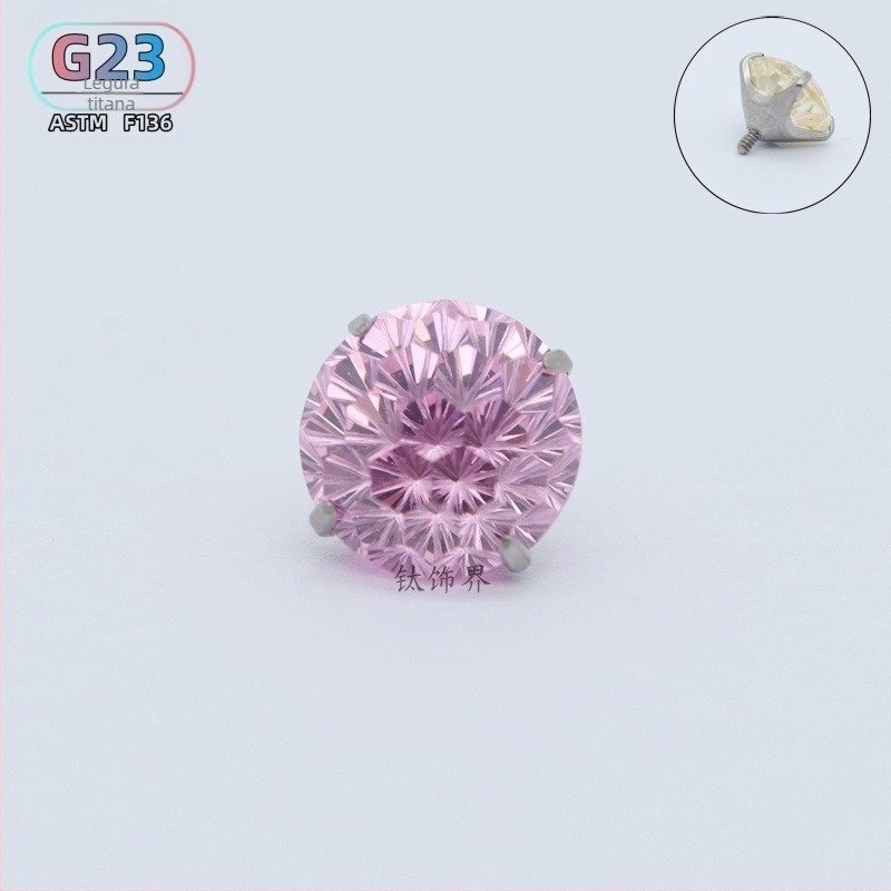 F136 titanijski spoj – naušnica s šiljkom, cirkon, unutarnji navoj, G23 titan, promjer 0,9 mm