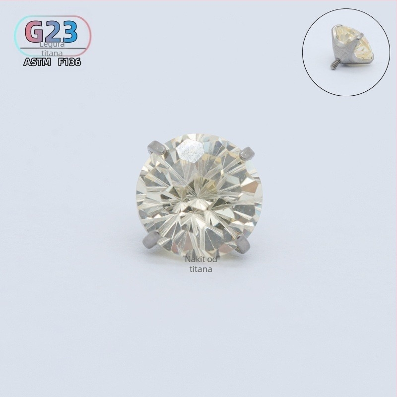 F136 titanijski spoj – naušnica s šiljkom, cirkon, unutarnji navoj, G23 titan, promjer 0,9 mm