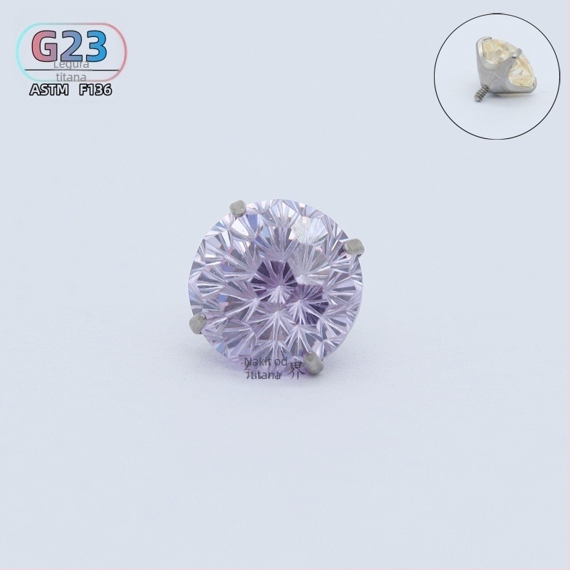 F136 titanijski spoj – naušnica s šiljkom, cirkon, unutarnji navoj, G23 titan, promjer 0,9 mm