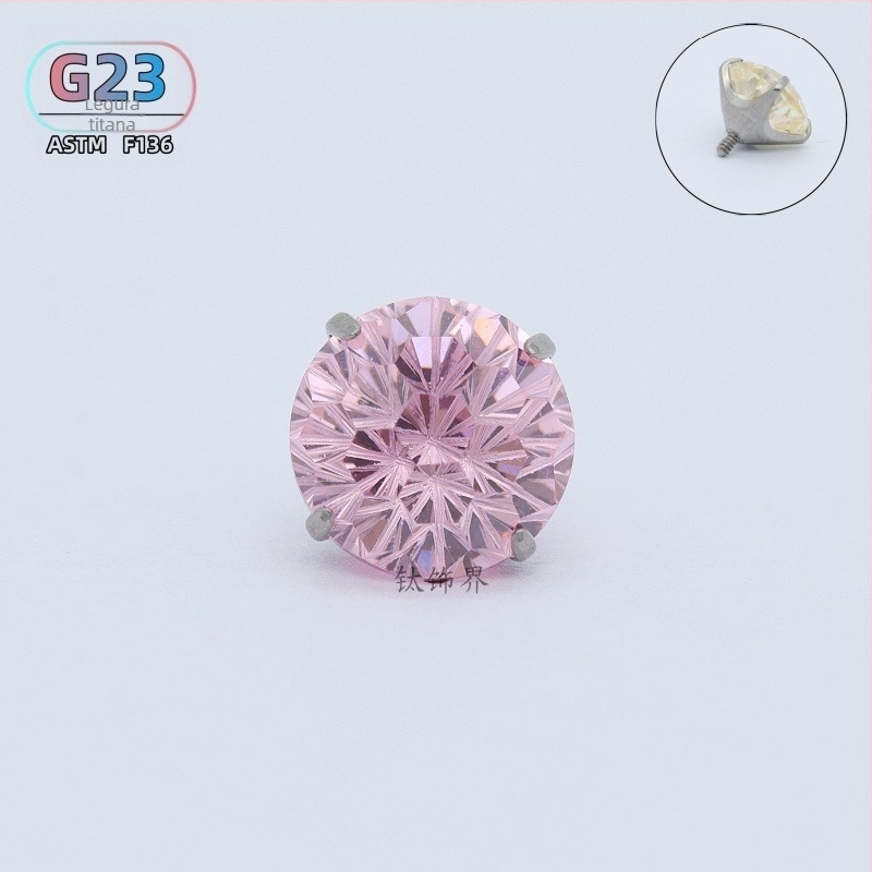 F136 titanijski spoj – naušnica s šiljkom, cirkon, unutarnji navoj, G23 titan, promjer 0,9 mm