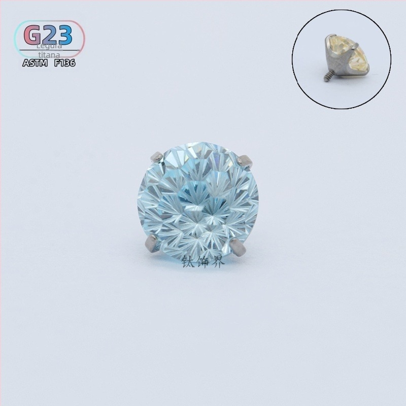 F136 titanijski spoj – naušnica s šiljkom, cirkon, unutarnji navoj, G23 titan, promjer 0,9 mm