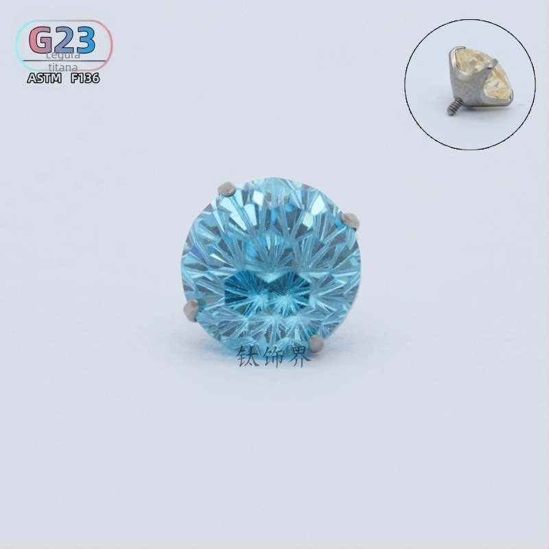 F136 titanijski spoj – naušnica s šiljkom, cirkon, unutarnji navoj, G23 titan, promjer 0,9 mm