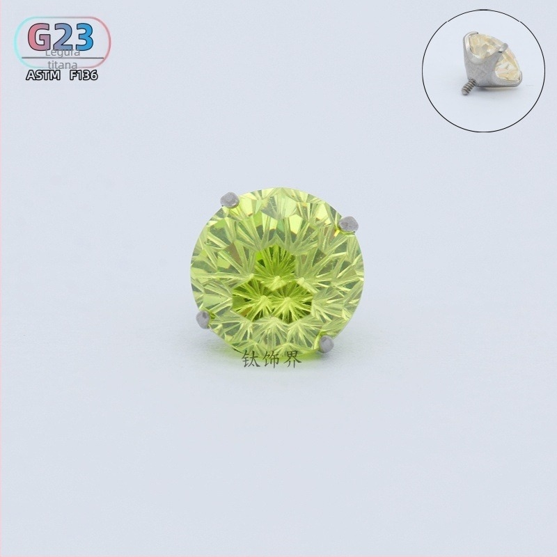 F136 titanijski spoj – naušnica s šiljkom, cirkon, unutarnji navoj, G23 titan, promjer 0,9 mm