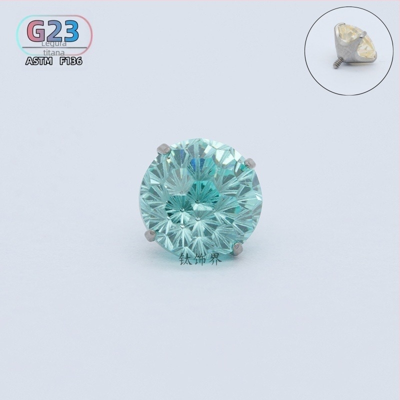 F136 titanijski spoj – naušnica s šiljkom, cirkon, unutarnji navoj, G23 titan, promjer 0,9 mm
