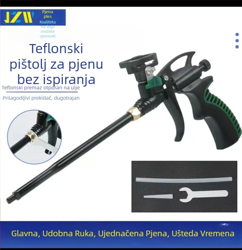 Potpuno metalna pištolj za pjenu bez čišćenja, produženi nastavak, za poliuretanski pjenu brtvljenje vrata i prozora