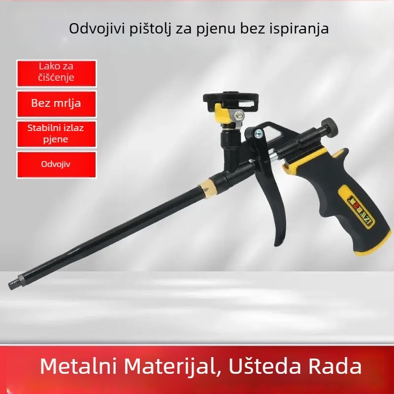 Potpuno metalna pištolj za pjenu bez čišćenja, produženi nastavak, za poliuretanski pjenu brtvljenje vrata i prozora