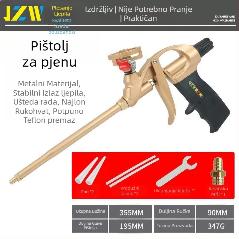 Potpuno metalna pištolj za pjenu bez čišćenja, produženi nastavak, za poliuretanski pjenu brtvljenje vrata i prozora