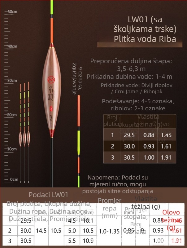 Vertikalni drift plovak za ribolov – debeli dizajn od trske, iznimno vidljiv, vrlo osjetljiv indikator ugriza, otporan na struje, kompozitni materijal