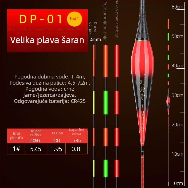Bezolovni svijetleći plovak za velike ribe, nije samostojeći, za trolling uz elektroničko olovo