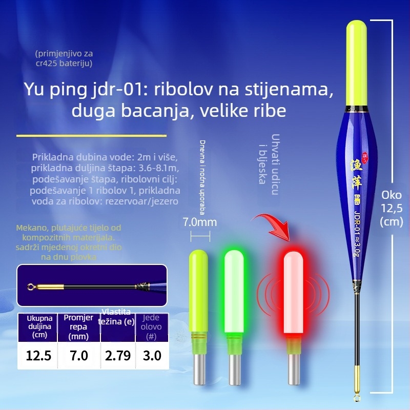 Meki Nano plovak za kameniti ribolov – klizni plovak za dugi domet, LED osvijetljeni plovak za šarane