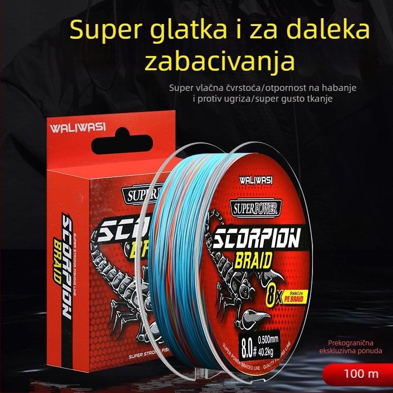 Pleteni PE ribolovni najlon, 8 niti, 100 m, glavna linija, dugi domet, visoka čvrstoća