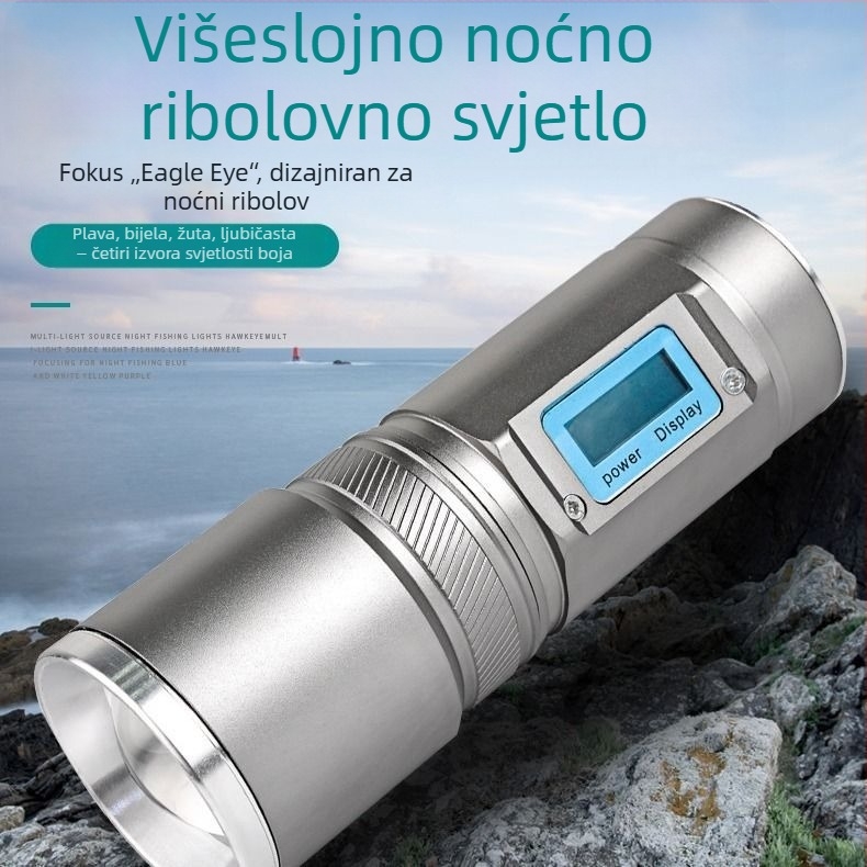 Noćna lampica za ribolov s četiri izvora svjetla, zum, laserska toranj visokog naboja, napajanje baterijom
