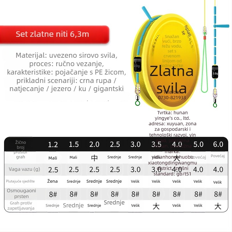 Set glavne najlon linije za ribolov, duljina 2.7–8.1 m, pogodna za jezera, rezervoare i rijeke