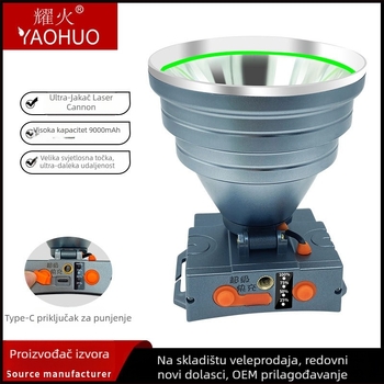 Čelna LED lampica visoke snage, ABS kućište, 300–500W, 9000mAh baterija, domet 200–500m, punjiva