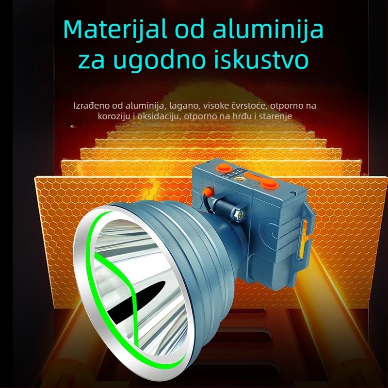Čelna LED lampica visoke snage, ABS kućište, 300–500W, 9000mAh baterija, domet 200–500m, punjiva
