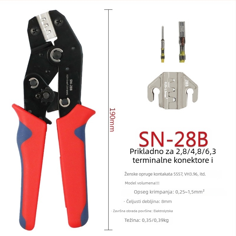 SN-58B krimping kliješta s zupčastim mehanizmom za automobilne terminale kabelâ, hladno presisavanje, težina 0.4