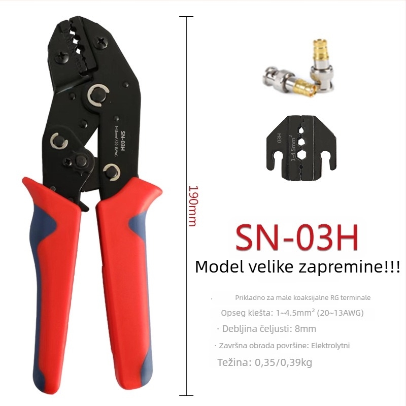 SN-58B krimping kliješta s zupčastim mehanizmom za automobilne terminale kabelâ, hladno presisavanje, težina 0.4