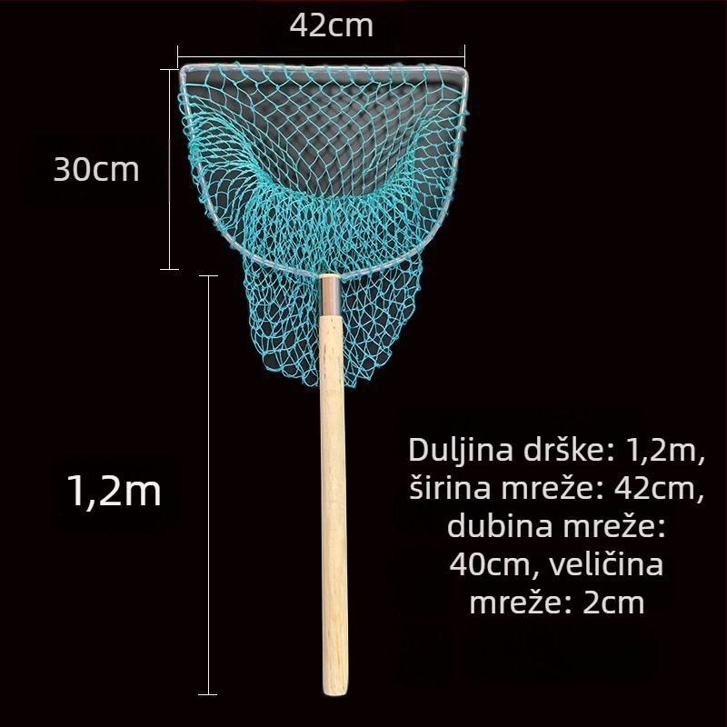 Ručna mreža za ribolov s drvenom ručkom, čvrsta konstrukcija, cjeloviti set opreme za ribolov morskih plodova. Brend: Other; Materijal: Ugljik.