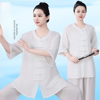 Tai Chi odijelo za djecu, ljetni lagani model, corduroy tkanina s udjelom lana 31–50%, kratki rukavi