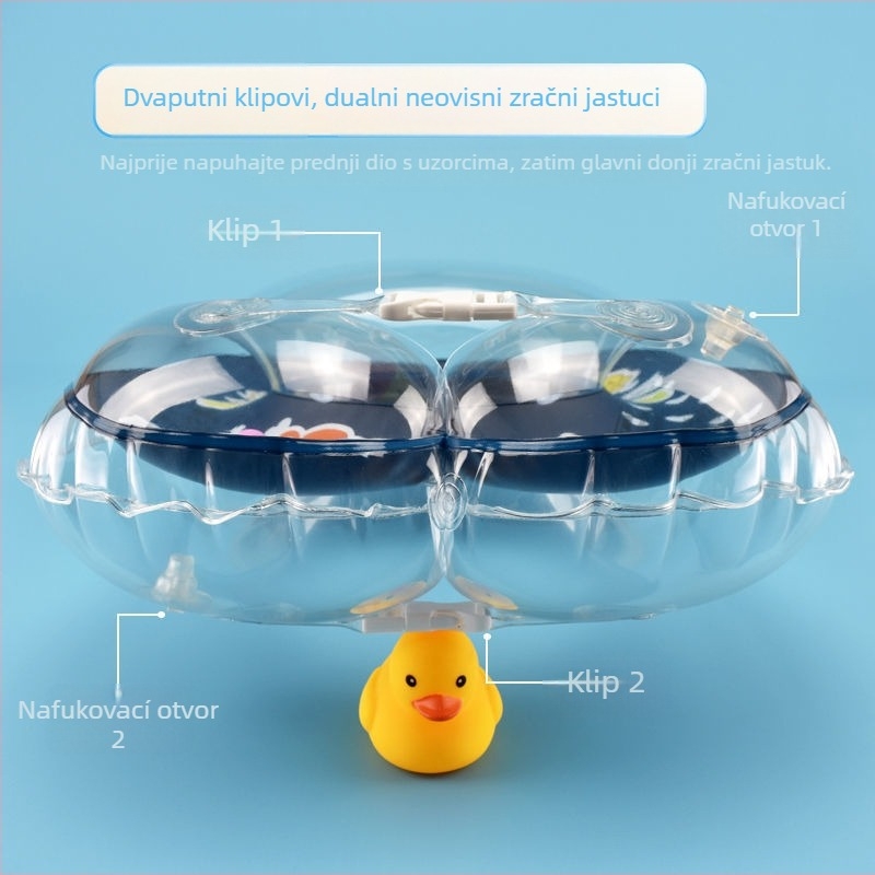Dječji plivački prsten za pazuh s dvostrukim zračnim komorama, protiv prevrnutja, struk u obliku U, bez napuhavanja, ekološki PVC