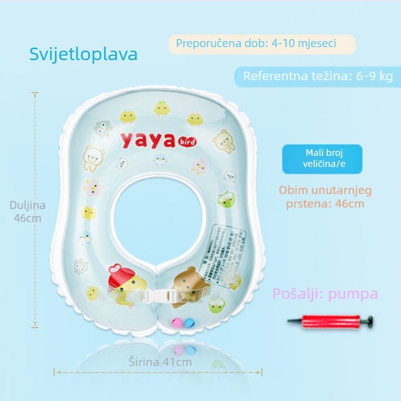 Dječji plivački prsten za pazuh s dvostrukim zračnim komorama, protiv prevrnutja, struk u obliku U, bez napuhavanja, ekološki PVC