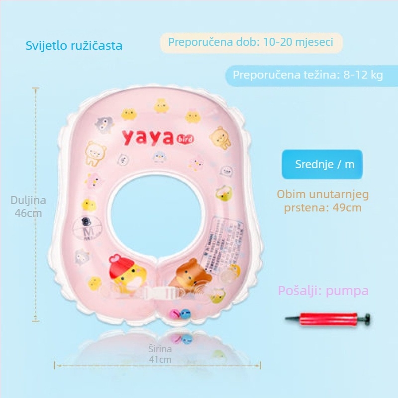 Dječji plivački prsten za pazuh s dvostrukim zračnim komorama, protiv prevrnutja, struk u obliku U, bez napuhavanja, ekološki PVC