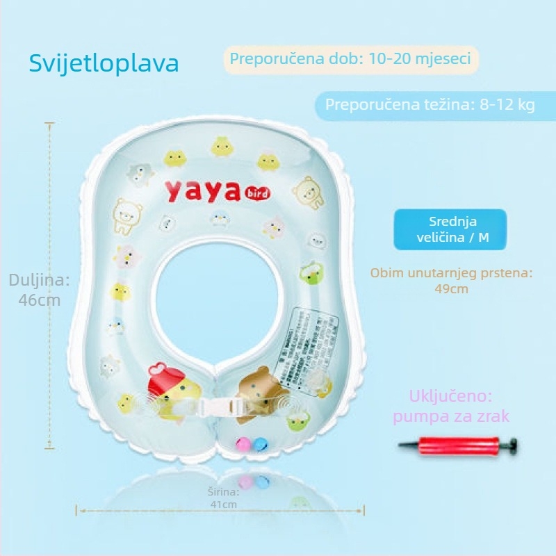 Dječji plivački prsten za pazuh s dvostrukim zračnim komorama, protiv prevrnutja, struk u obliku U, bez napuhavanja, ekološki PVC