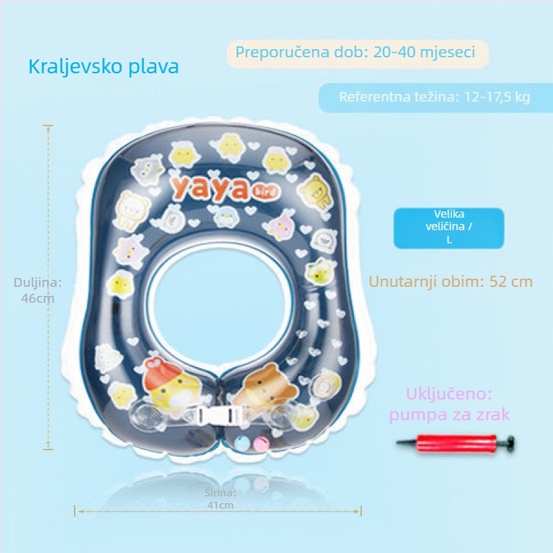 Dječji plivački prsten za pazuh s dvostrukim zračnim komorama, protiv prevrnutja, struk u obliku U, bez napuhavanja, ekološki PVC