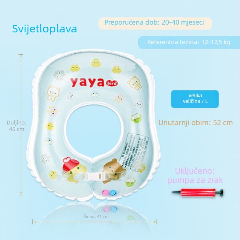Dječji plivački prsten za pazuh s dvostrukim zračnim komorama, protiv prevrnutja, struk u obliku U, bez napuhavanja, ekološki PVC