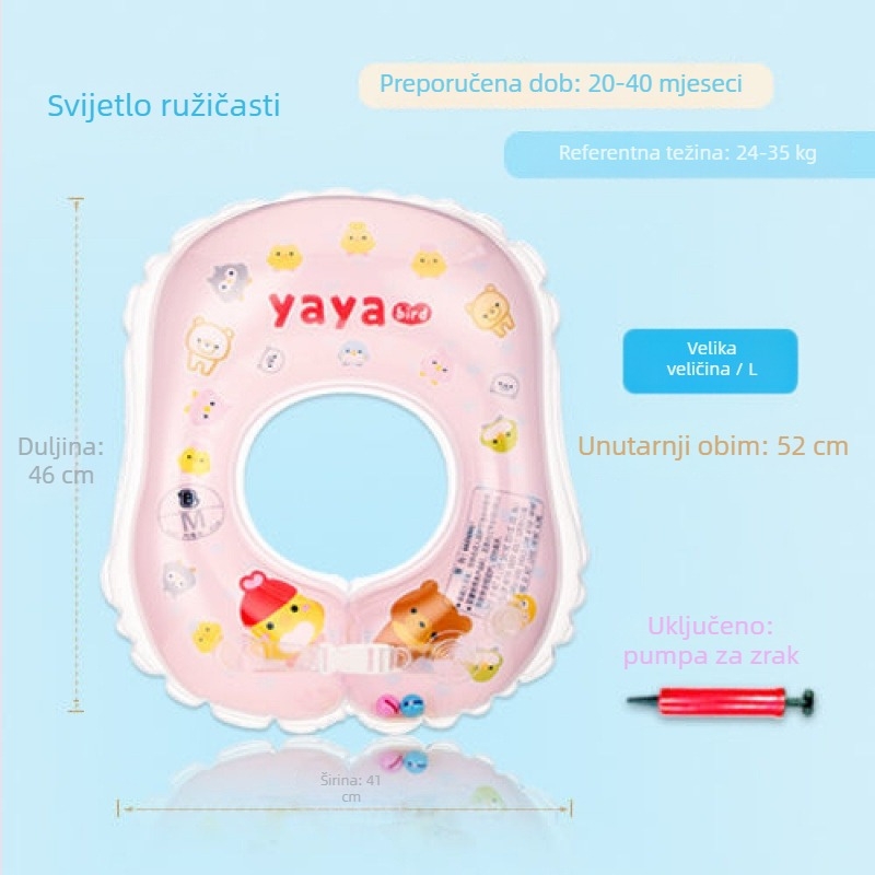 Dječji plivački prsten za pazuh s dvostrukim zračnim komorama, protiv prevrnutja, struk u obliku U, bez napuhavanja, ekološki PVC