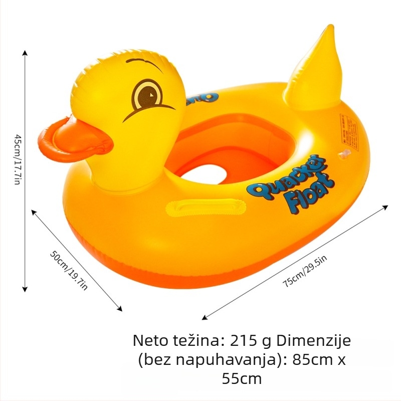Naduvani plivački prsten u obliku žute patke za djecu, PVC debljina 0,2 mm, strojno tiskanje, pogodan za plivanje i hodanje po vodi