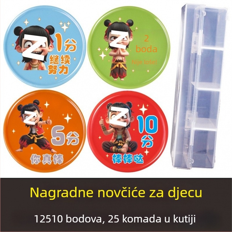 Plastični novčići za nagrade djeci — crtani obiteljski motiv, razredni tokeni za razmjenu, melamin