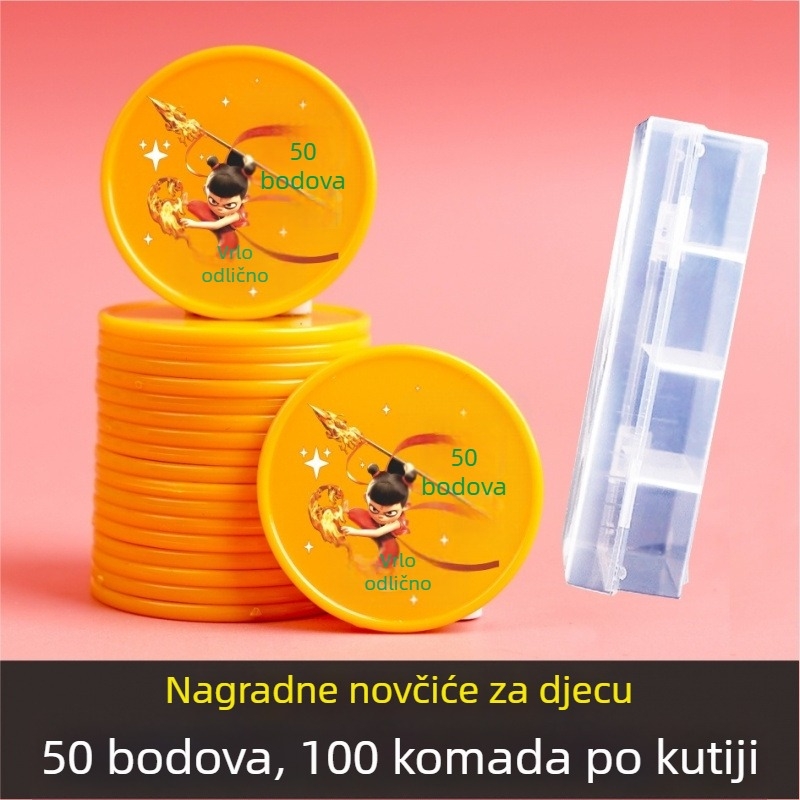 Plastični novčići za nagrade djeci — crtani obiteljski motiv, razredni tokeni za razmjenu, melamin