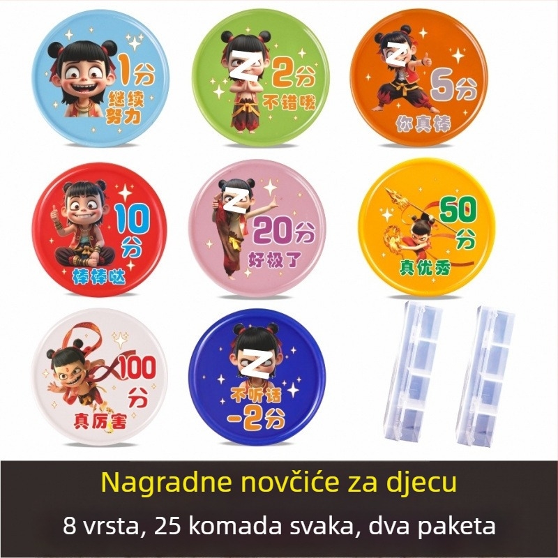 Plastični novčići za nagrade djeci — crtani obiteljski motiv, razredni tokeni za razmjenu, melamin