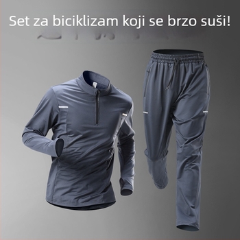 Muški komplet za vožnju biciklom, planinski i cestovni biciklizam, jesenski gornji dio i hlače, širok kroj, brzo-sušeći materijal
