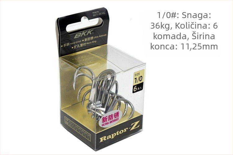 BKK sidreni kuki za morski ribolov, model 6071-4X-HG, s tri kukice, četiri puta ojačano, otporno na koroziju