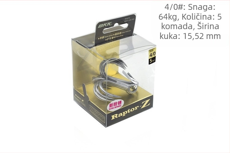 BKK sidreni kuki za morski ribolov, model 6071-4X-HG, s tri kukice, četiri puta ojačano, otporno na koroziju