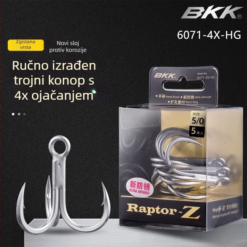 BKK sidreni kuki za morski ribolov, model 6071-4X-HG, s tri kukice, četiri puta ojačano, otporno na koroziju