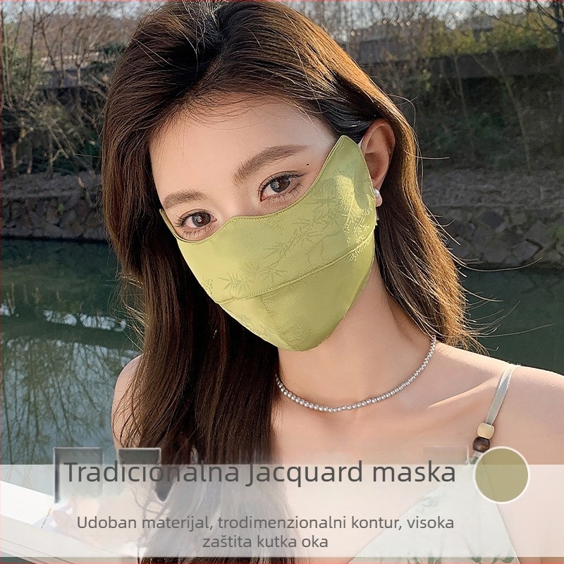 Prozračna zaštitna maska za sunce za vožnju na otvorenom, UV zaštita, maska za pola lica, džakard dizajn u kineskom stilu, Ice Silk poliester tkanina