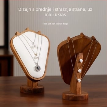 Držač za ogrlice od drveta s uzorkom oraha – stolni izložak nakita, moderni minimalistički stil, 1 razina