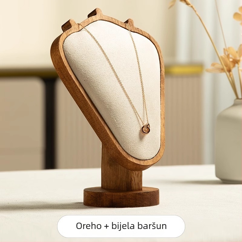 Držač za ogrlice od drveta s uzorkom oraha – stolni izložak nakita, moderni minimalistički stil, 1 razina