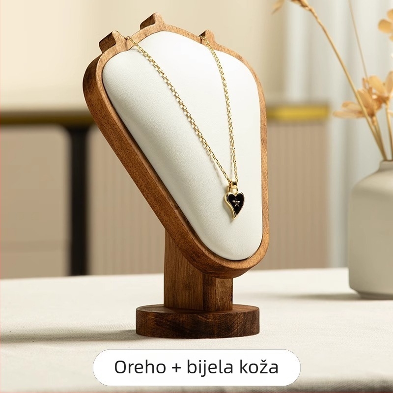 Držač za ogrlice od drveta s uzorkom oraha – stolni izložak nakita, moderni minimalistički stil, 1 razina