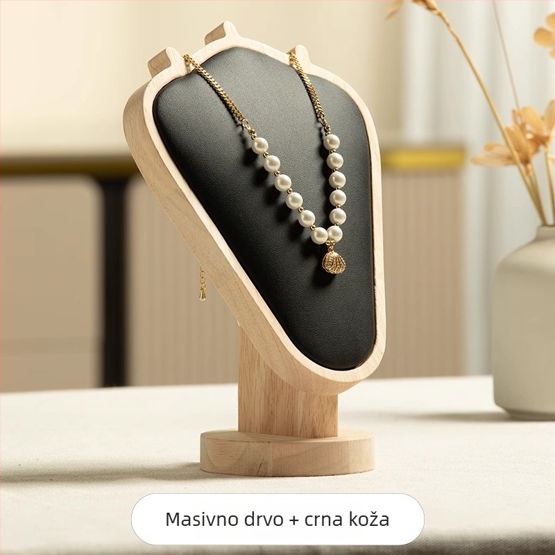 Držač za ogrlice od drveta s uzorkom oraha – stolni izložak nakita, moderni minimalistički stil, 1 razina