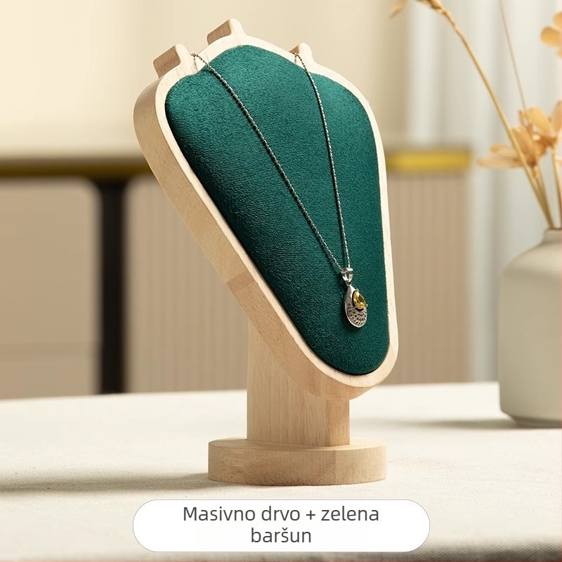 Držač za ogrlice od drveta s uzorkom oraha – stolni izložak nakita, moderni minimalistički stil, 1 razina