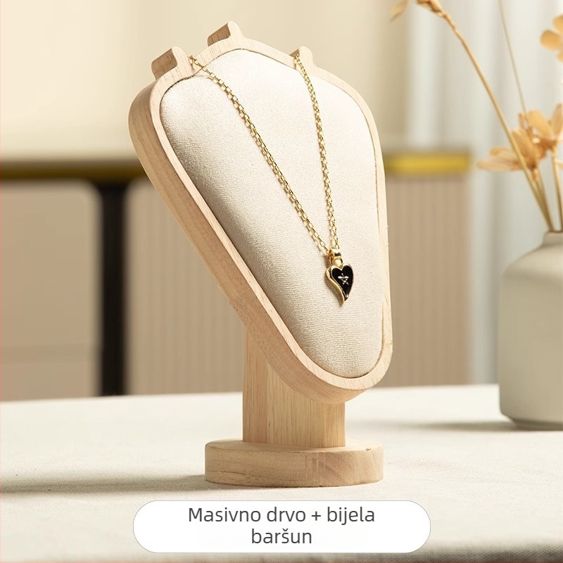Držač za ogrlice od drveta s uzorkom oraha – stolni izložak nakita, moderni minimalistički stil, 1 razina