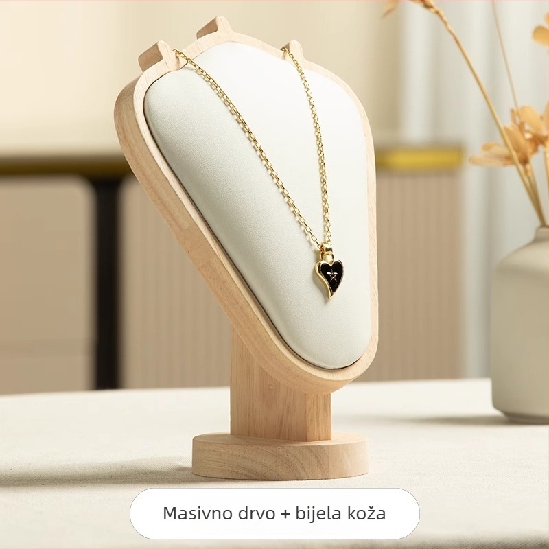 Držač za ogrlice od drveta s uzorkom oraha – stolni izložak nakita, moderni minimalistički stil, 1 razina